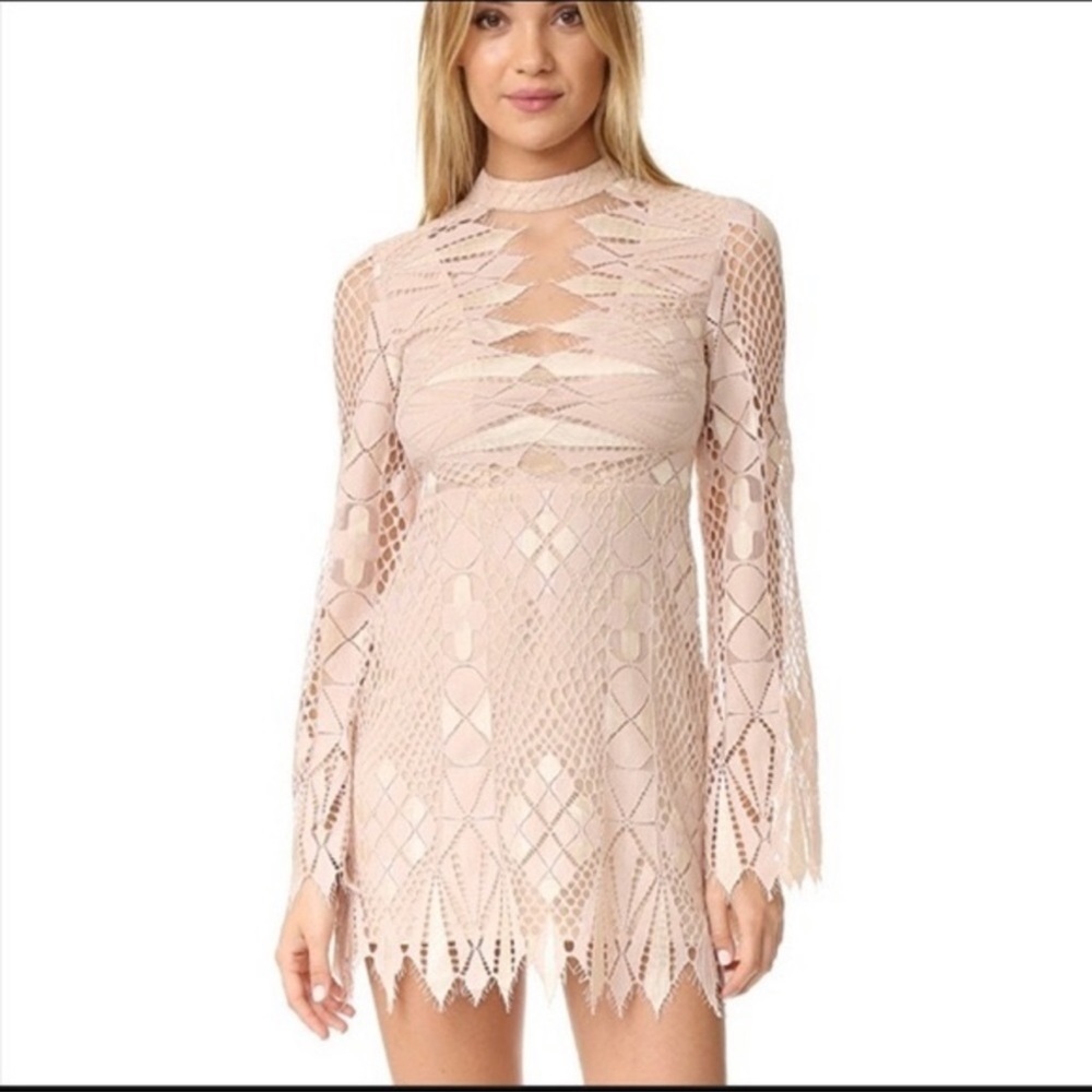 Free People Blush Pink Deco Lace Mini Dress